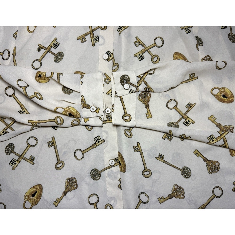 Susan Graver Blouse Lock Key Leopard Animal Print Button Long Sleeve Shirt‎ Sz 6 - Picture 8 of 11